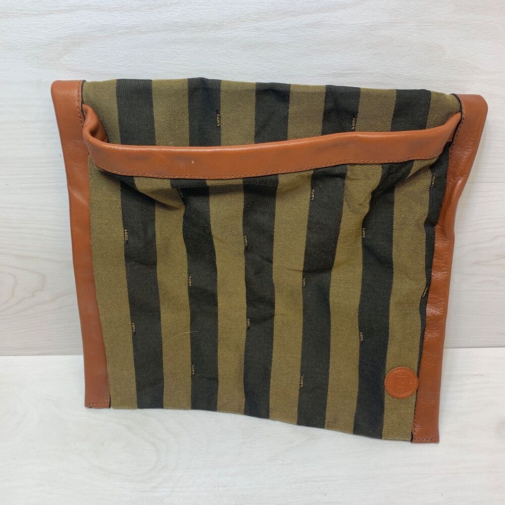 Vintage Fendi Pequin Document Insert Rare‎ Unique Organizer Striped Canvas Bag